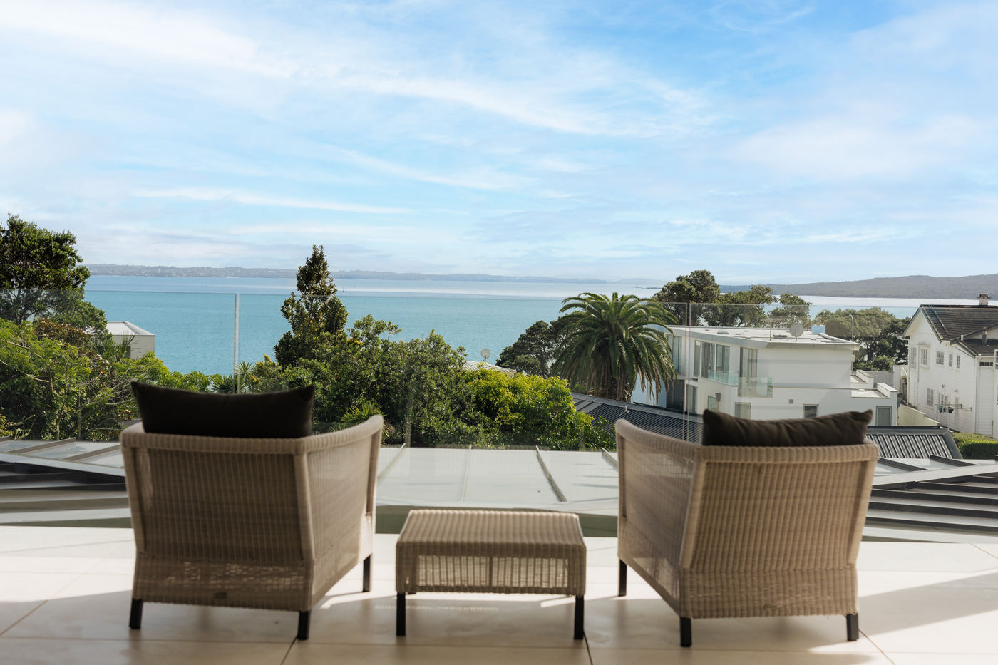 Terrace with sea views, 20 Springcombe Road, St Heliers